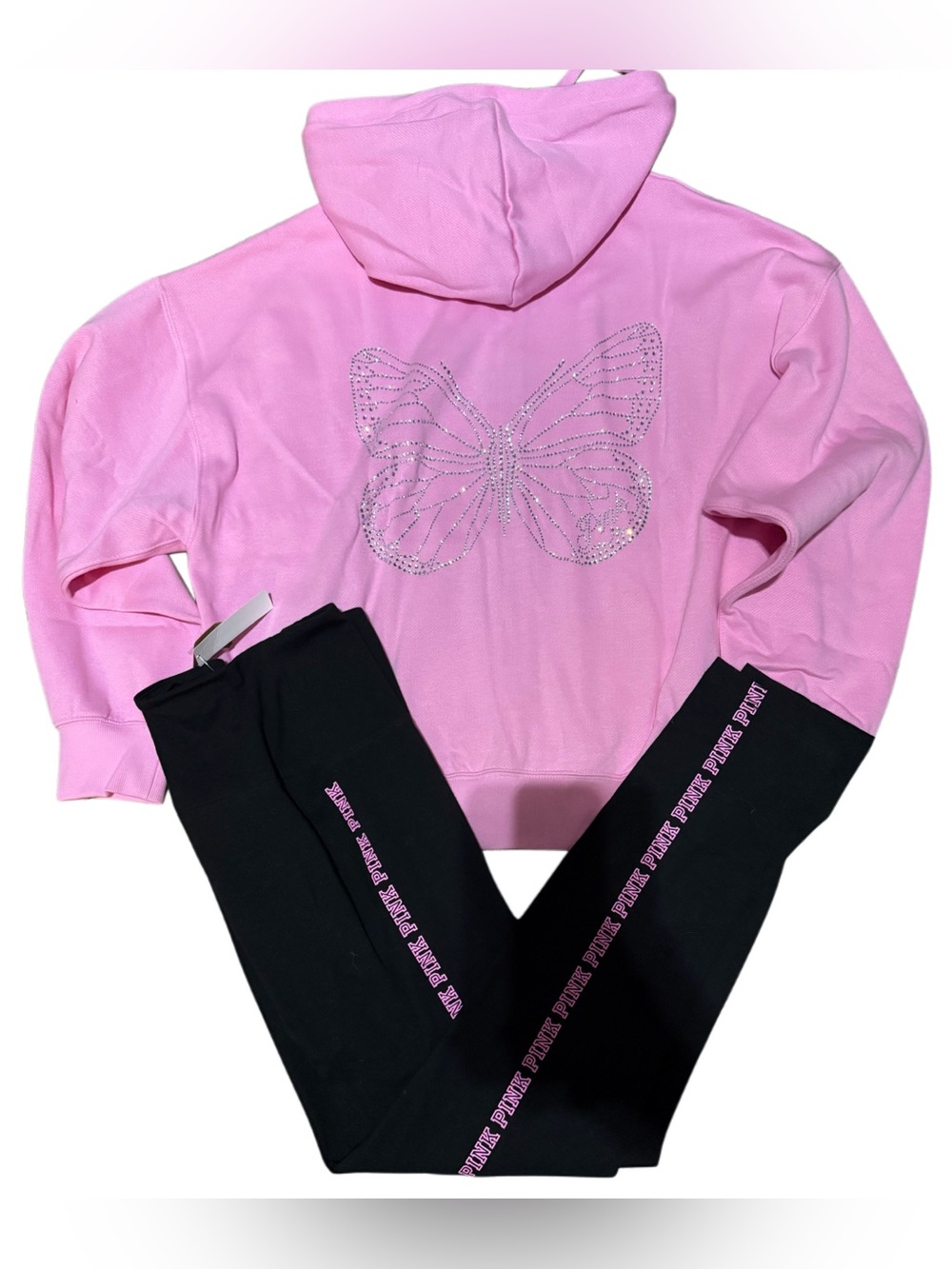 NEW VICTORIAS SECRET PINK BLING FULL ZIP HOODIE & LEGGINGS 2PC SET M~XL - Picture 2 of 9